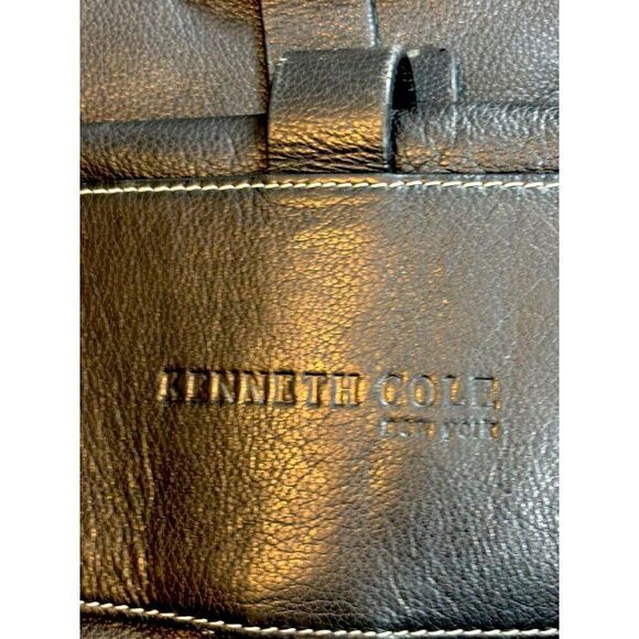 Kenneth Cole Black Leather Messenger Bag - Adjustable Strap - 16" x 12" - Picture 5 of 15
